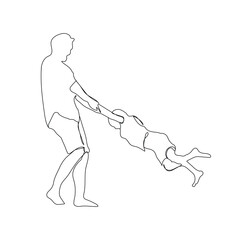 Father and daughter continuous line art drawing. Happy father and child line art. Father and daughter 
having fun line art drawing. joyful father and daughter line art.