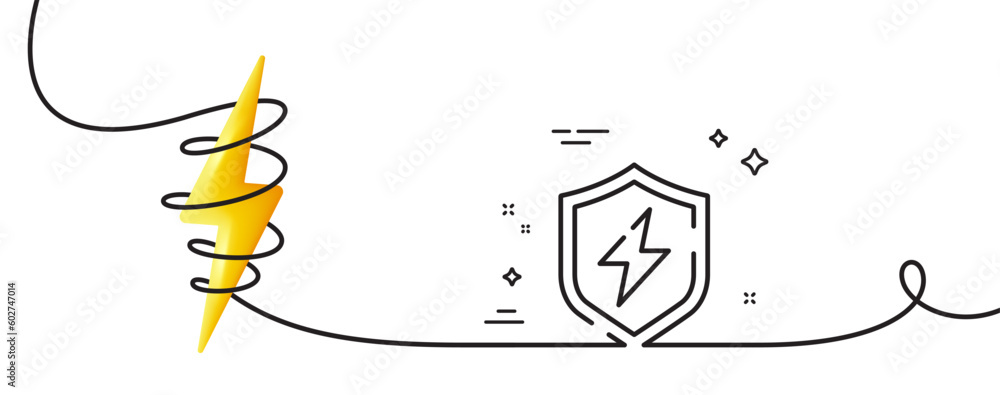 Poster power safety line icon. continuous one line with curl. electric energy shield sign. lightning bolt s