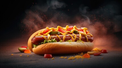 hotdog background in vibrant colors - obrazy, fototapety, plakaty