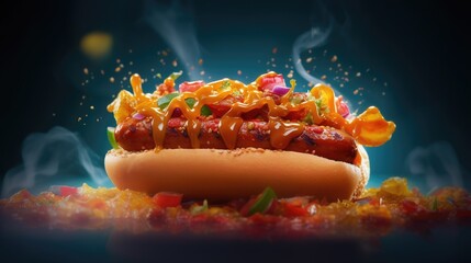 hotdog background in vibrant colors - obrazy, fototapety, plakaty