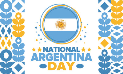Argentina National Day. Happy holiday. Independence and freedom day. Celebrate annual. Argentina flag. Patriotic argentine design. Poster, card, banner, template, background. Vector illustration