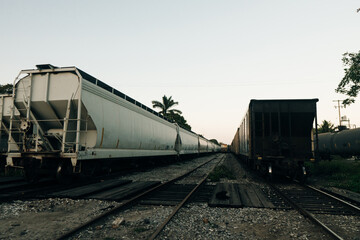 Fototapeta na wymiar Cargo train prepared for loading at lime production plant
