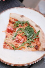 Homemade Margherita pizza healthy plate close up