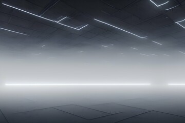 the background of the empty room at night, neon light, fog, smoke - generative ai