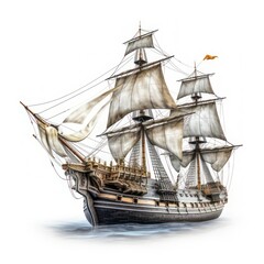 Ancient sailing ship isolated on white created with Generative AI