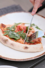 Homemade Margherita pizza healthy plate close up