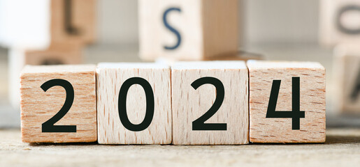 2024 year text arranged from wooden blocks.