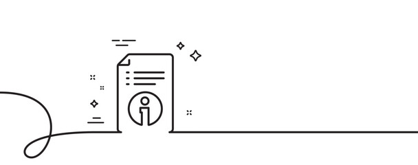 Technical information line icon. Continuous one line with curl. Instruction sign. Technical info single outline ribbon. Loop curve pattern. Vector