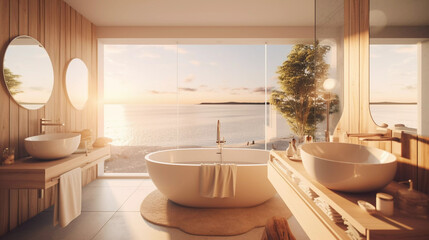 Naklejka na ściany i meble Modern scandinavian interior design bathroom AI-generated