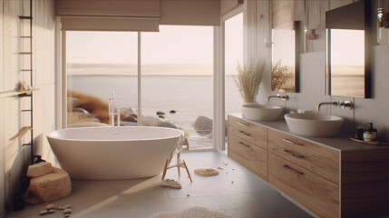 Fototapeta na wymiar Modern scandinavian interior design bathroom AI-generated