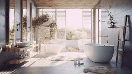 Modern scandinavian interior design bathroom AI-generated