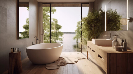 Modern scandinavian interior design bathroom AI-generated