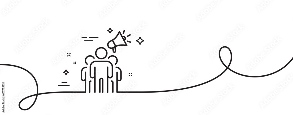 Poster brand ambassador line icon. continuous one line with curl. holding megaphone sign. advertisement dev