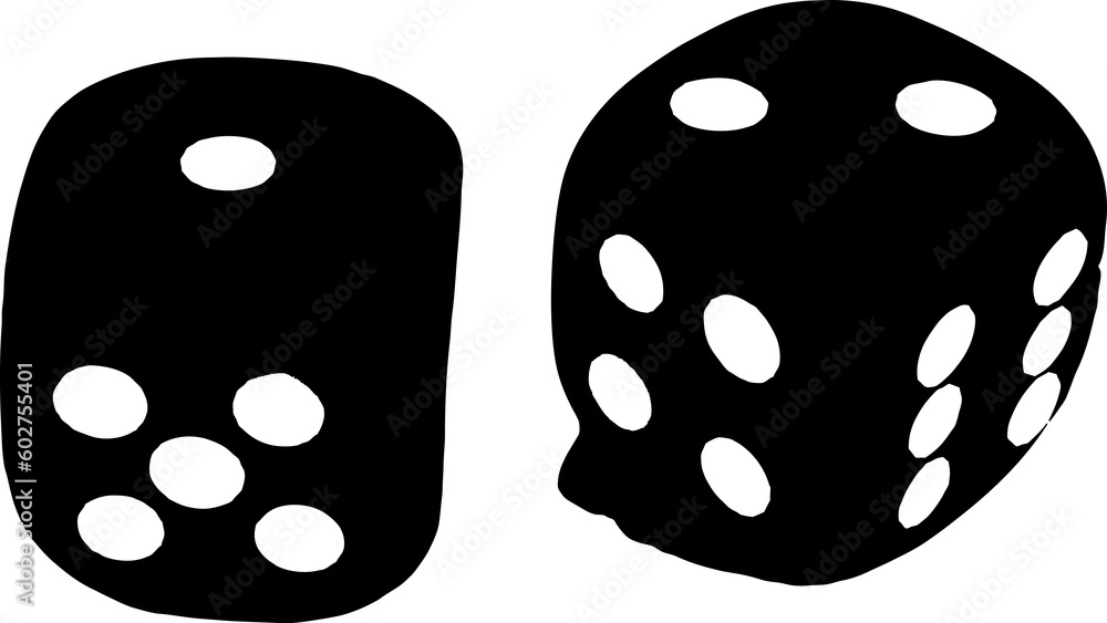 Poster 2 dice close up - showing the numbers 1 and 2 in black and white