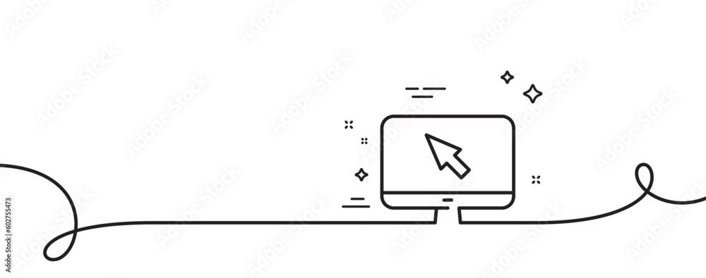 Poster computer or monitor icon. continuous one line with curl. mouse cursor sign. personal computer symbol