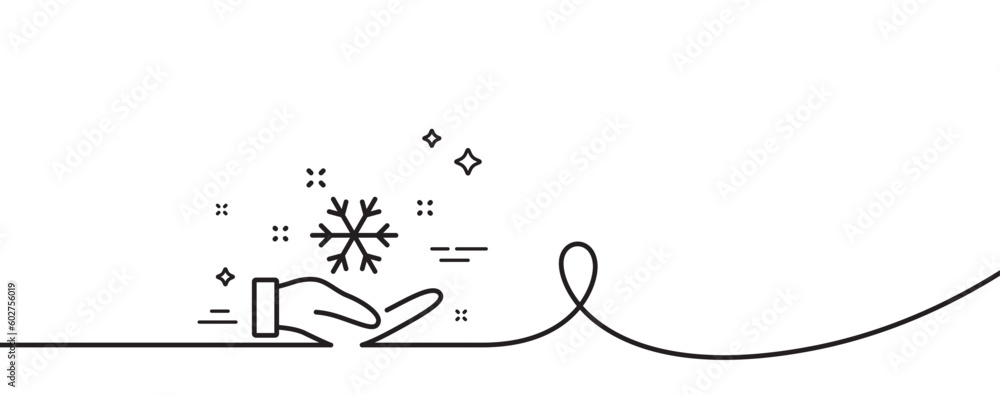 Poster freezing hand line icon. continuous one line with curl. ac cold temperature sign. fridge function sy
