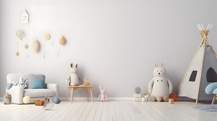 Mockup wall in the children&#x27;s room on wall white colors background.