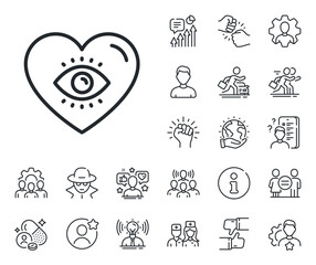 Yoga mind sign. Specialist, doctor and job competition outline icons. Meditation eye line icon. Spirit therapy symbol. Meditation eye line sign. Avatar placeholder, spy headshot icon. Vector