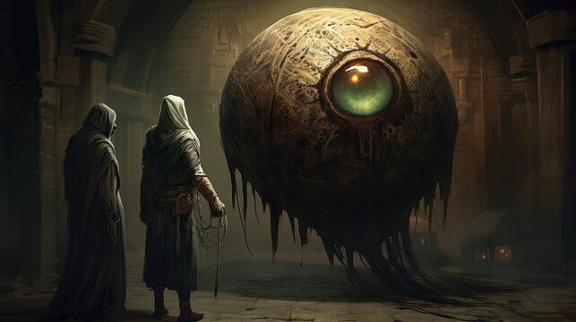 A cursed Arabic artifact corrupting the souls of those who possess it. Dark fantasy concept, in the style of painting. Generative AI