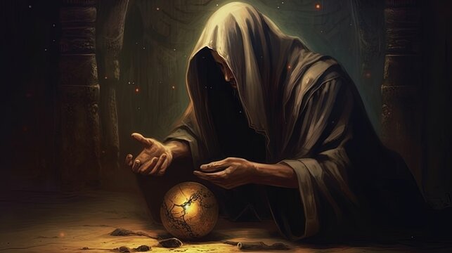 A cursed Arabic artifact corrupting the souls of those who possess it. Dark fantasy concept, in the style of painting. Generative AI