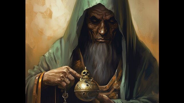 A cursed Arabic artifact corrupting the souls of those who possess it. Dark fantasy concept, in the style of painting. Generative AI