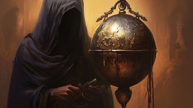 A cursed Arabic artifact corrupting the souls of those who possess it. Dark fantasy concept, in the style of painting. Generative AI