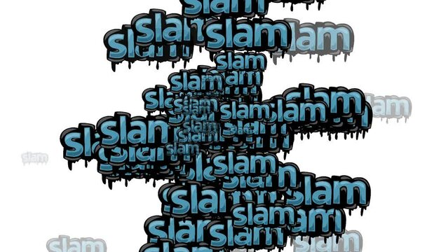 animated video scattered with the words SLAM on a white background