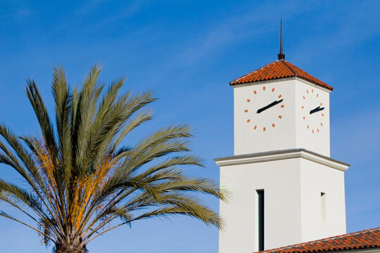 A clock tower in San Diego, California
