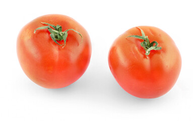 two fresh tomatoes on white