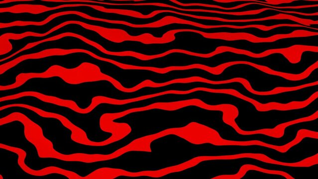 4k seamless loop animation of black and red zebra striped optical illusion, abstract backgrounds