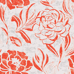 Hand Sketched Leaves Seamless Pattern with Chalk Effect.