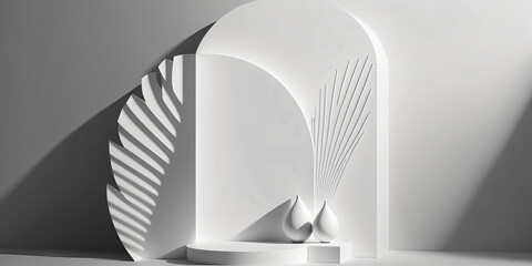 white abstract podium, minimalistic mockup background, generative ai