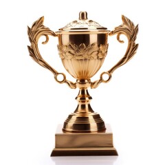 Fototapeta na wymiar Golden trophy with empty label isolated on white background,AI generated.