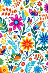 A white background with Mexican floral pattern in colors. (Generative AI)