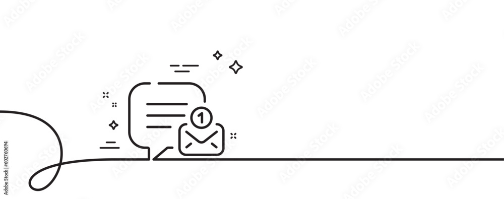 Poster new message line icon. continuous one line with curl. chat bubble sign. speech dialogue box symbol. 