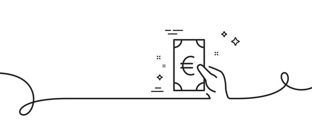 Hold Cash money line icon. Continuous one line with curl. Banking currency sign. Euro or EUR symbol. Finance single outline ribbon. Loop curve pattern. Vector