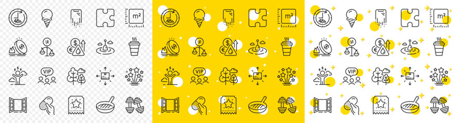 Outline Gas price, Cardboard box and Ice cream line icons pack for web with Dumbbells, Takeaway, Square meter line icon. Loyalty ticket, Fireworks stars, Open door pictogram icon. Vector