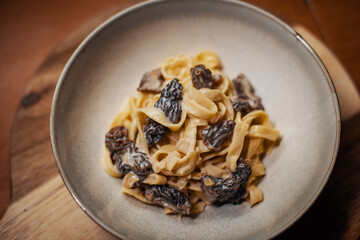 Wild Morel Mushrooms Homemade Pasta with Parmesan Cheese