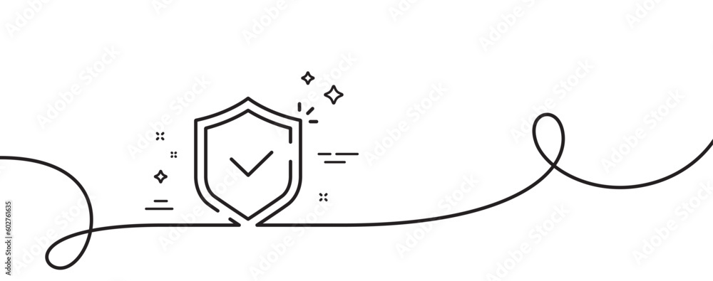 Poster shield line icon. continuous one line with curl. privacy secure sign. safe defense symbol. shield si