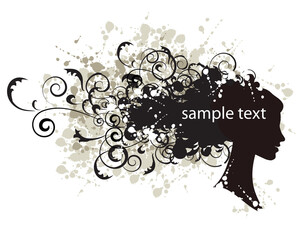 Floral hairstyle, woman face silhouette for your design