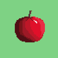 Red apple without shadow, fruit. Pixel art design, vector, graphic illustration. Template and background design.