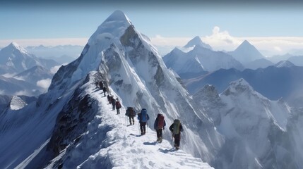 Summiting Everest: Brave Group Expedition. Generative AI - obrazy, fototapety, plakaty