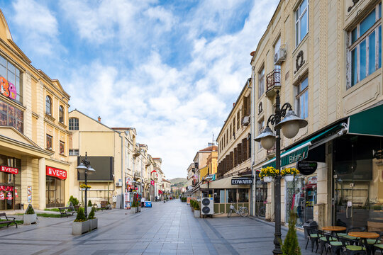 Bitola, North Macedonia - April 2023: Bitola downtown famous street called Shirok Sokak. Famous pedestrian street in the city of Bitola, North Macedonia.