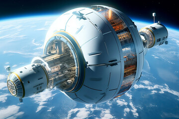 Fototapeta premium high-tech space habitat orbiting Earth