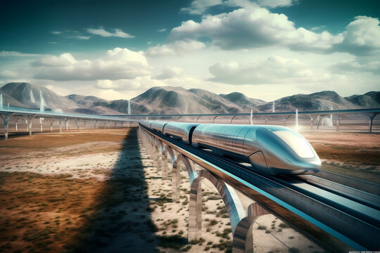 hyperloop train speeding through a futuristic landscape