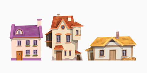 historic vintage houses in set cartoon style - 602762403