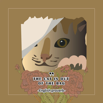 Card with a cat and an English proverb on a light brown background