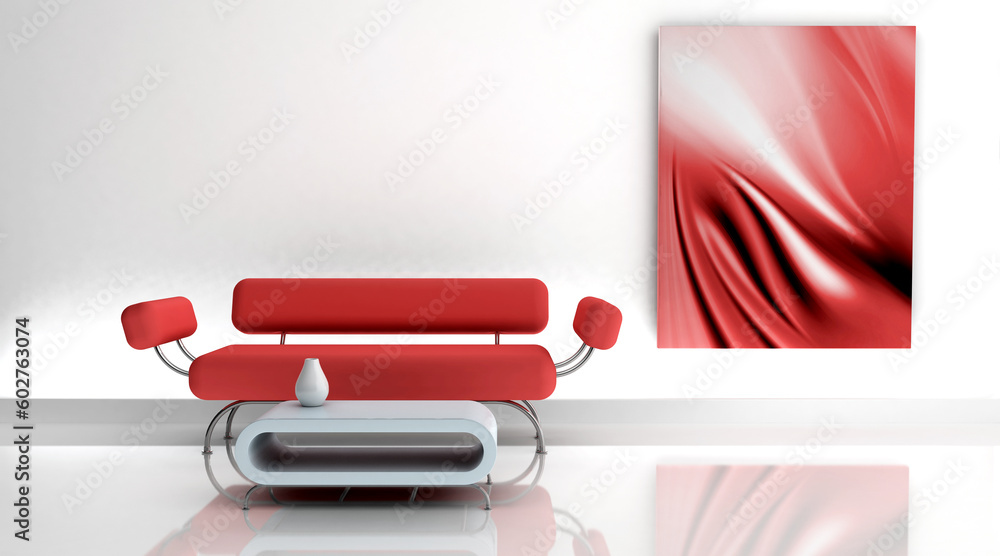 Wall mural 3d render of sofa in a contemporary room