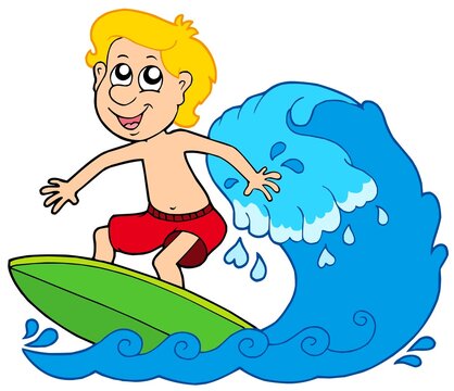 Cartoon surfer boy - vector illustration.