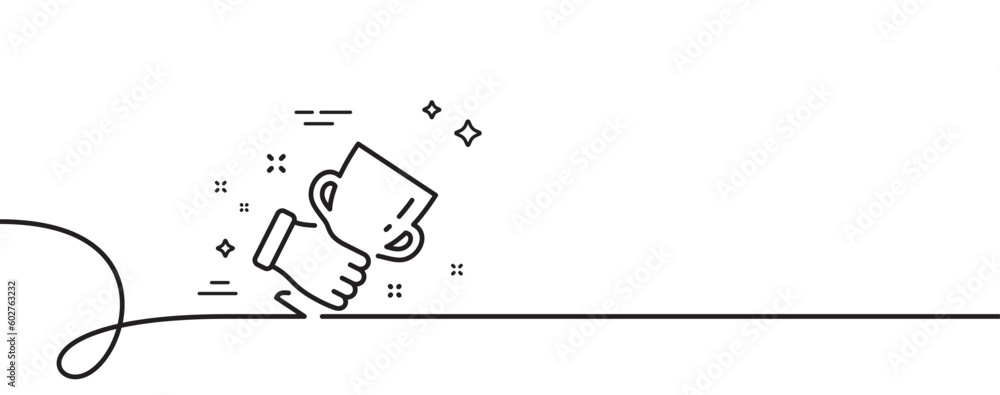 Poster winner cup line icon. continuous one line with curl. hold trophy sign. best achievement symbol. winn